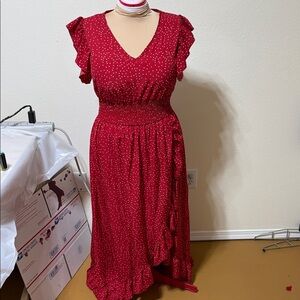 Chic Red Polka Dot Midi Dress